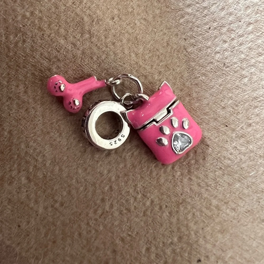 Silver & Pink Paw Dangle AirPods Charm